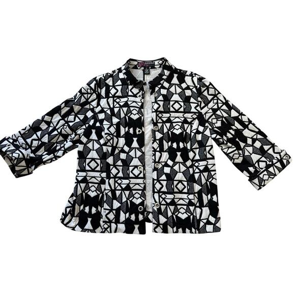 Vintage Peck & Peck Designs Jacket, size XL, Black & White design, 2/3 sleeves - Picture 1 of 9